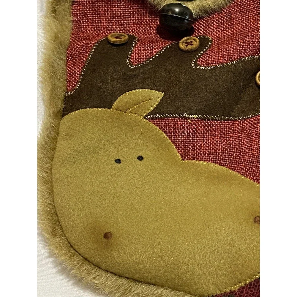 Stocking Christmas Moose with Faux Fur Trim Xmas Decor Candy Bag Sock